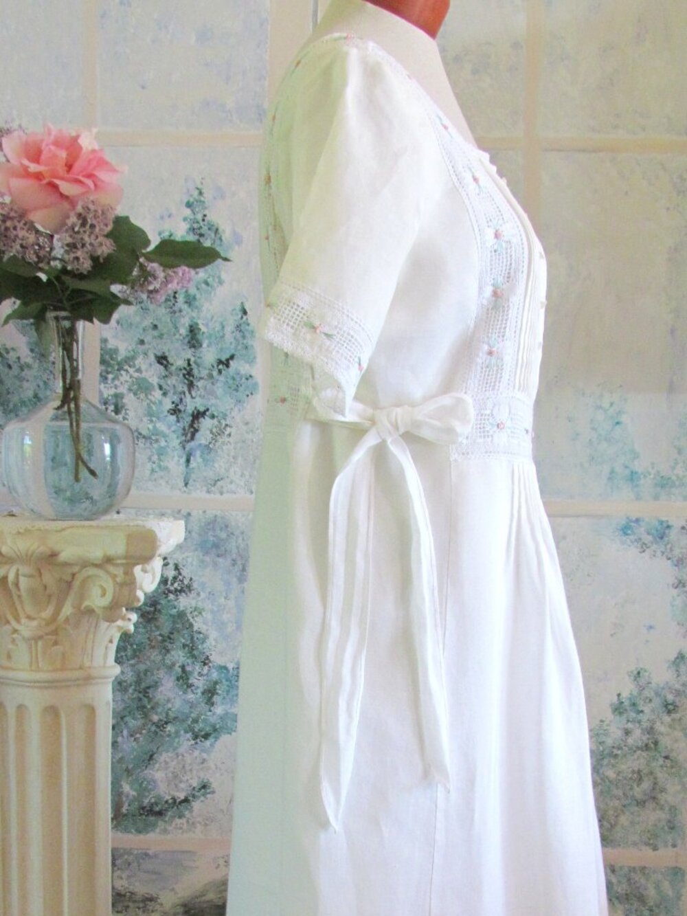 EDWARDIAN-STYLE WHITE DRESS, 8, ROMANTIC SUSAN BRISTOL VINTAGE; LINED RAMIE, EUC - Picture 6 of 12
